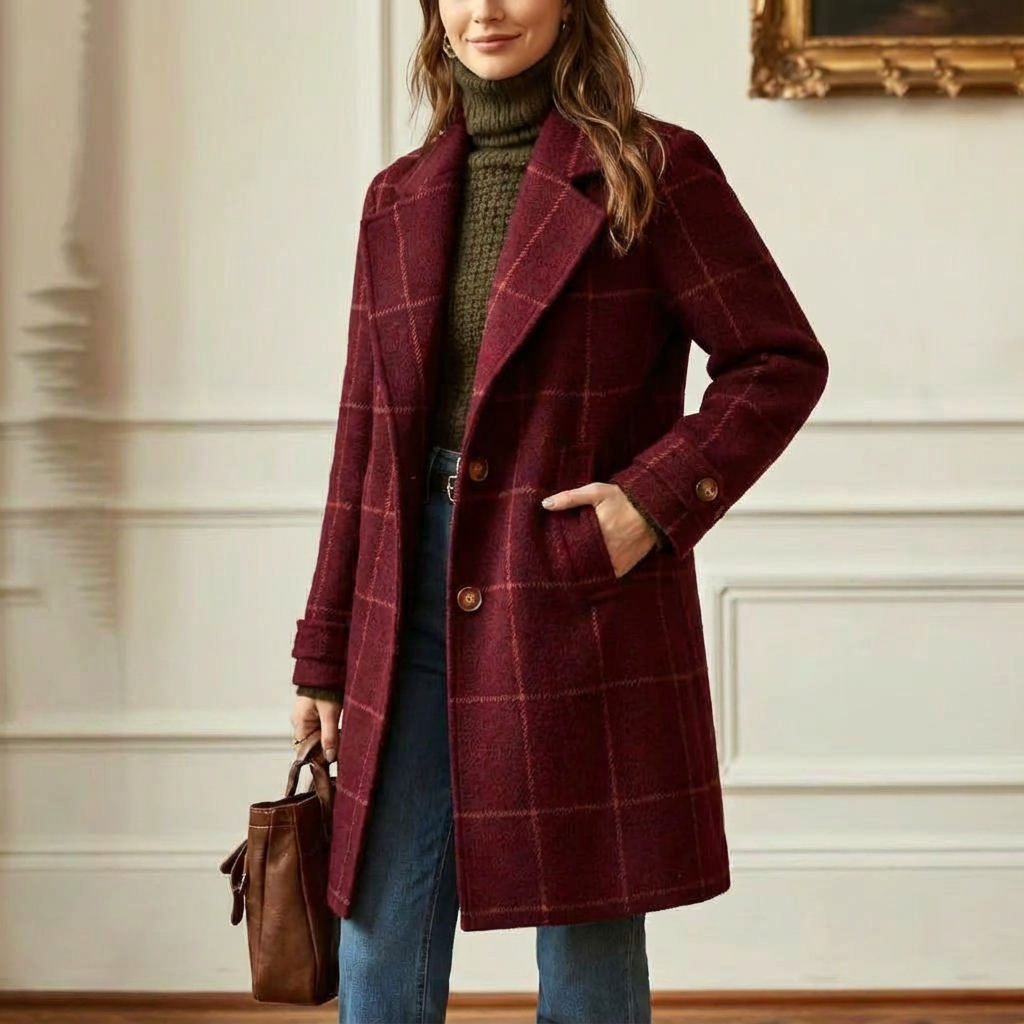 Cambridge – Elegant Wool Check Coat for Women