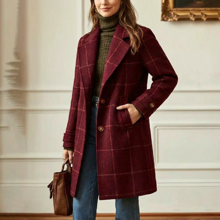 Cambridge – Elegant Wool Check Coat for Women