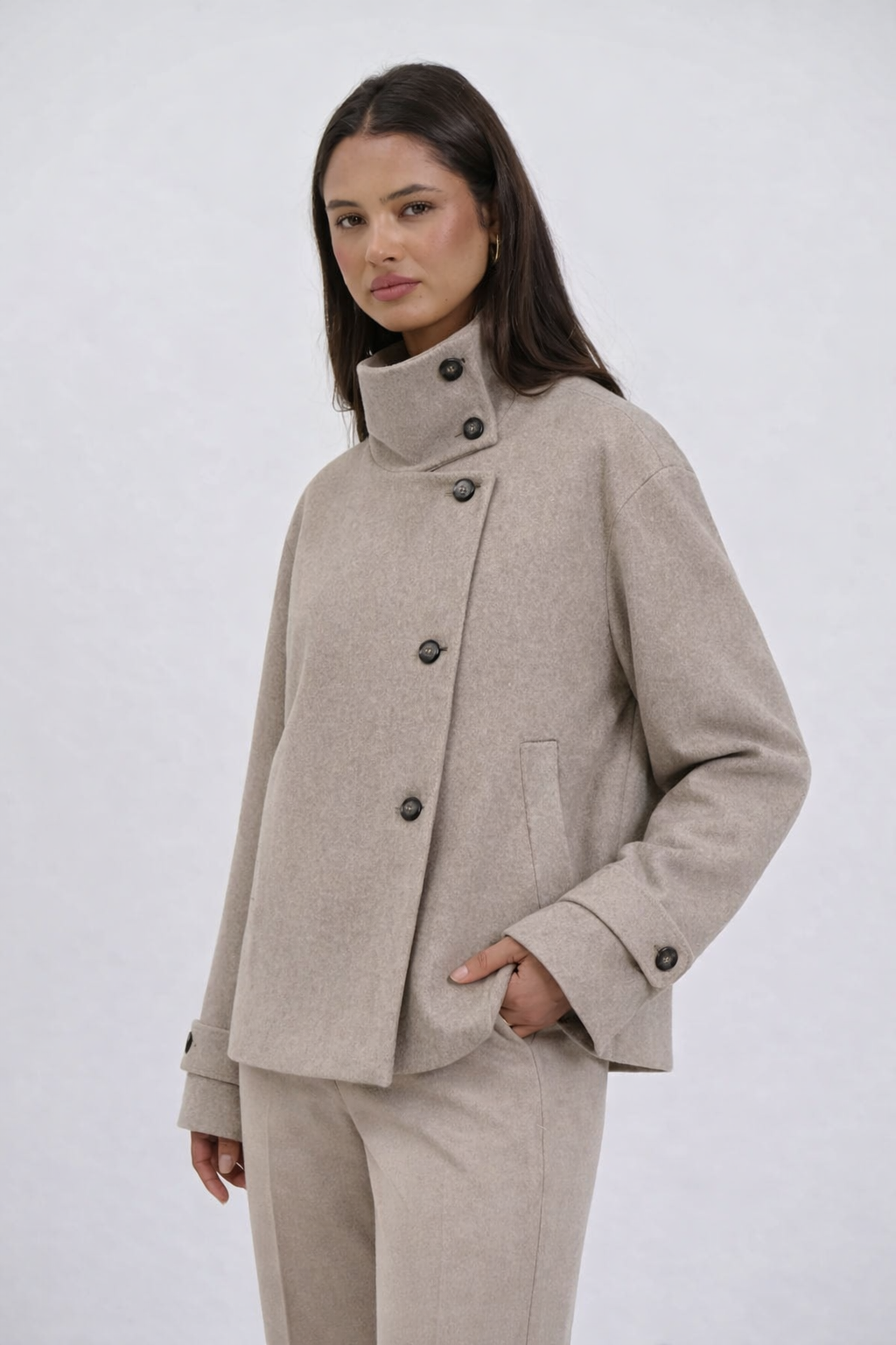 Kate | Textured Wool Coat with High Collar