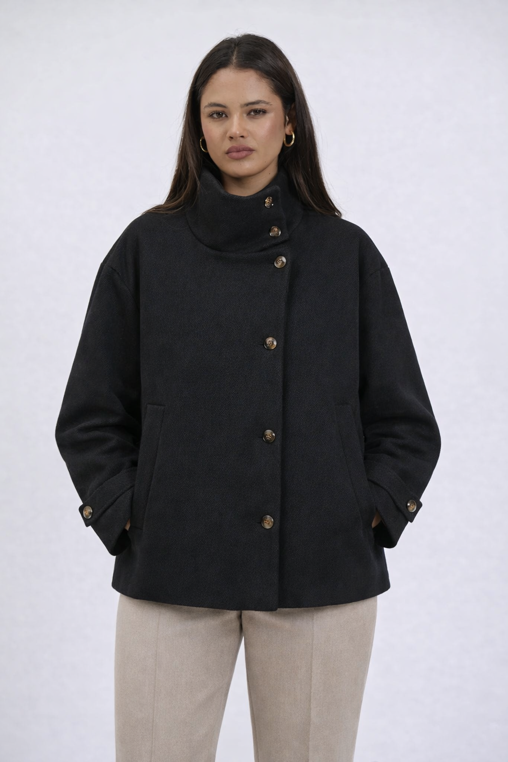 Kate | Textured Wool Coat with High Collar