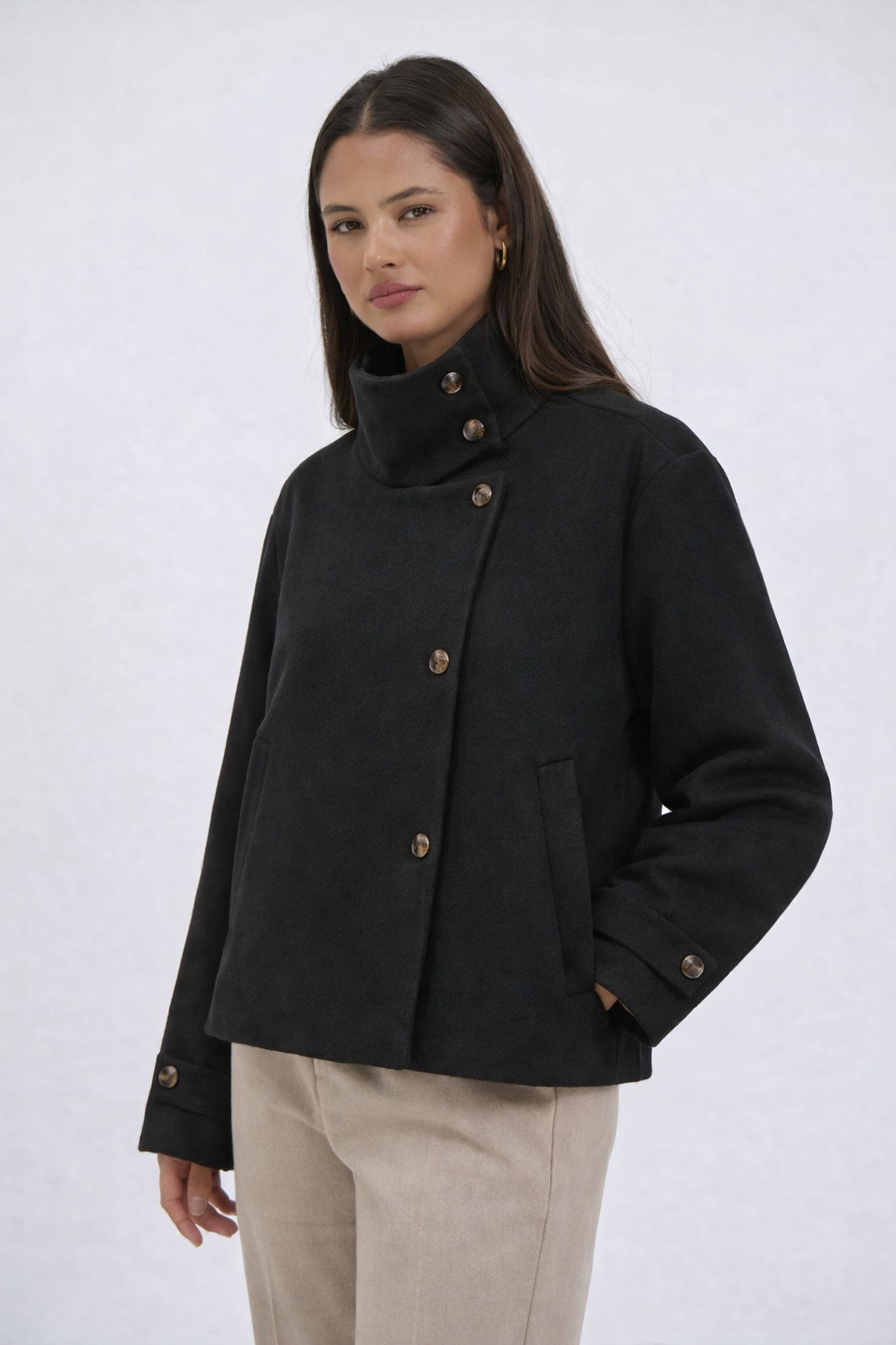 Kate | Textured Wool Coat with High Collar