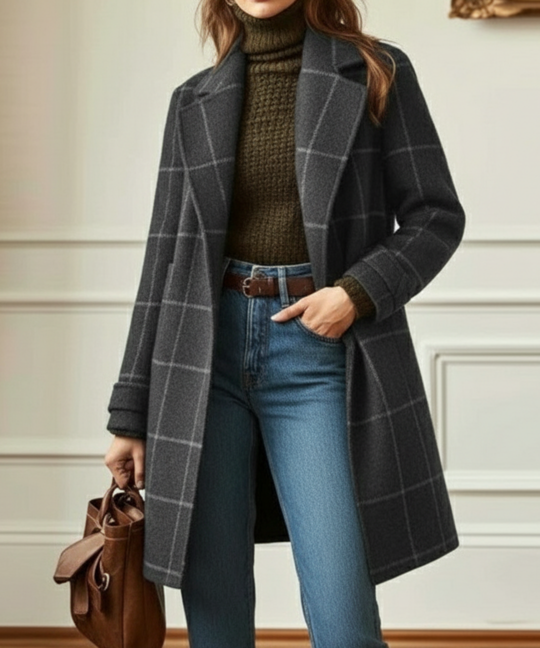 Cambridge – Elegant Wool Check Coat for Women
