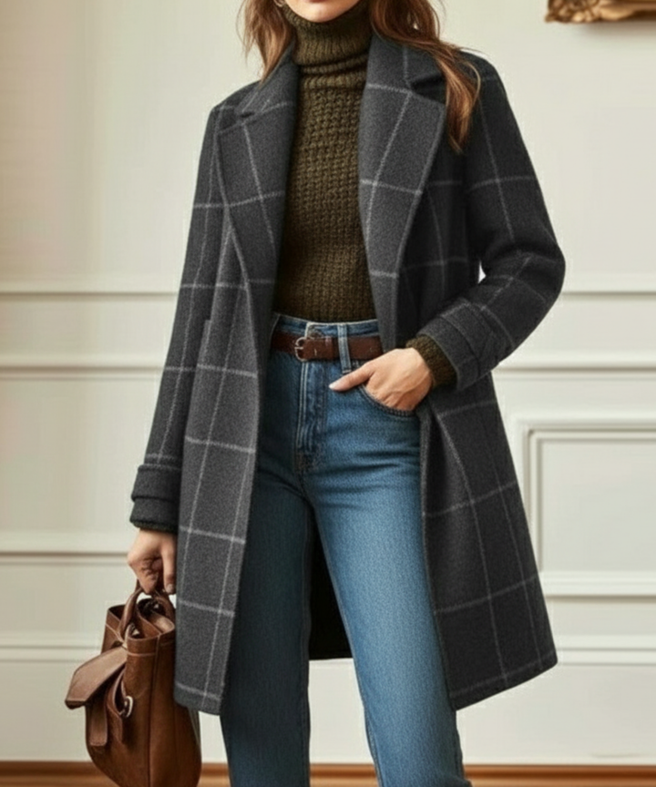Cambridge – Elegant Wool Check Coat for Women