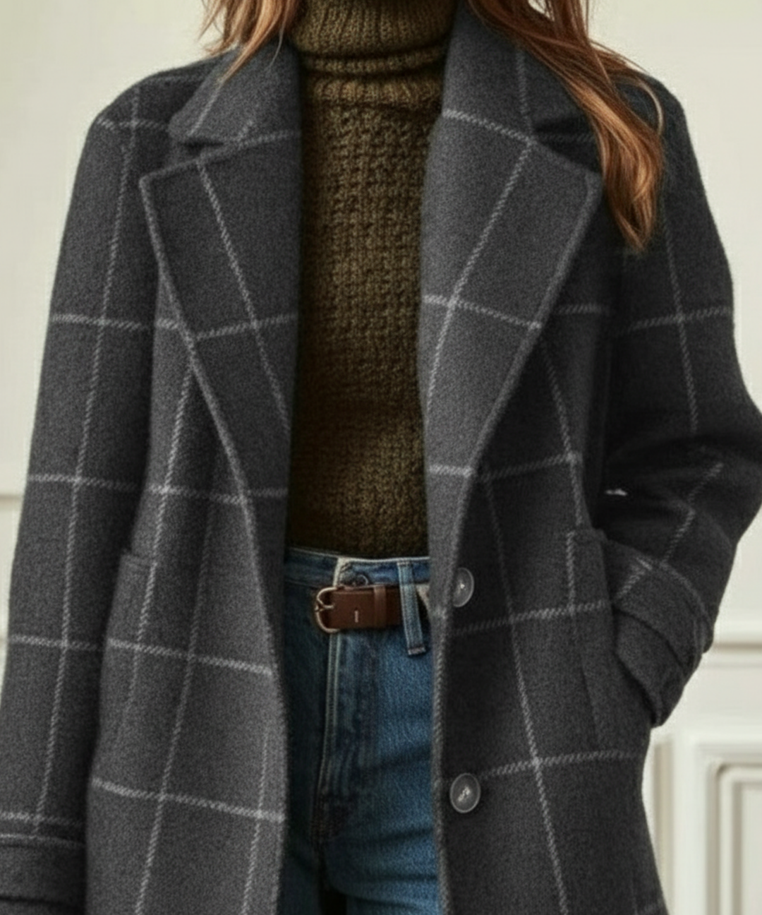 Cambridge – Elegant Wool Check Coat for Women