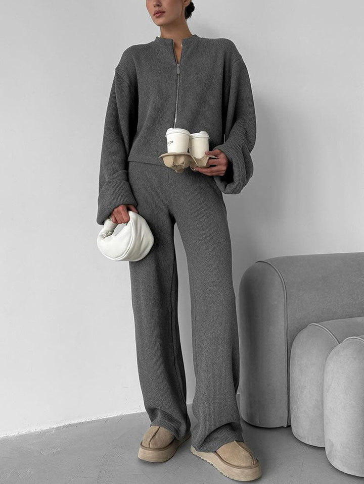 Zippered Jacket & Pants Casual Set