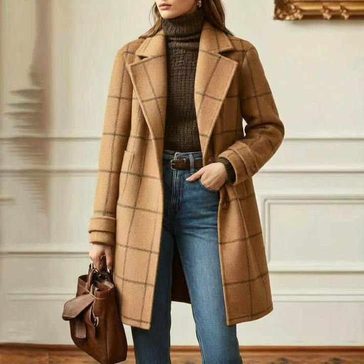 Cambridge – Elegant Wool Check Coat for Women