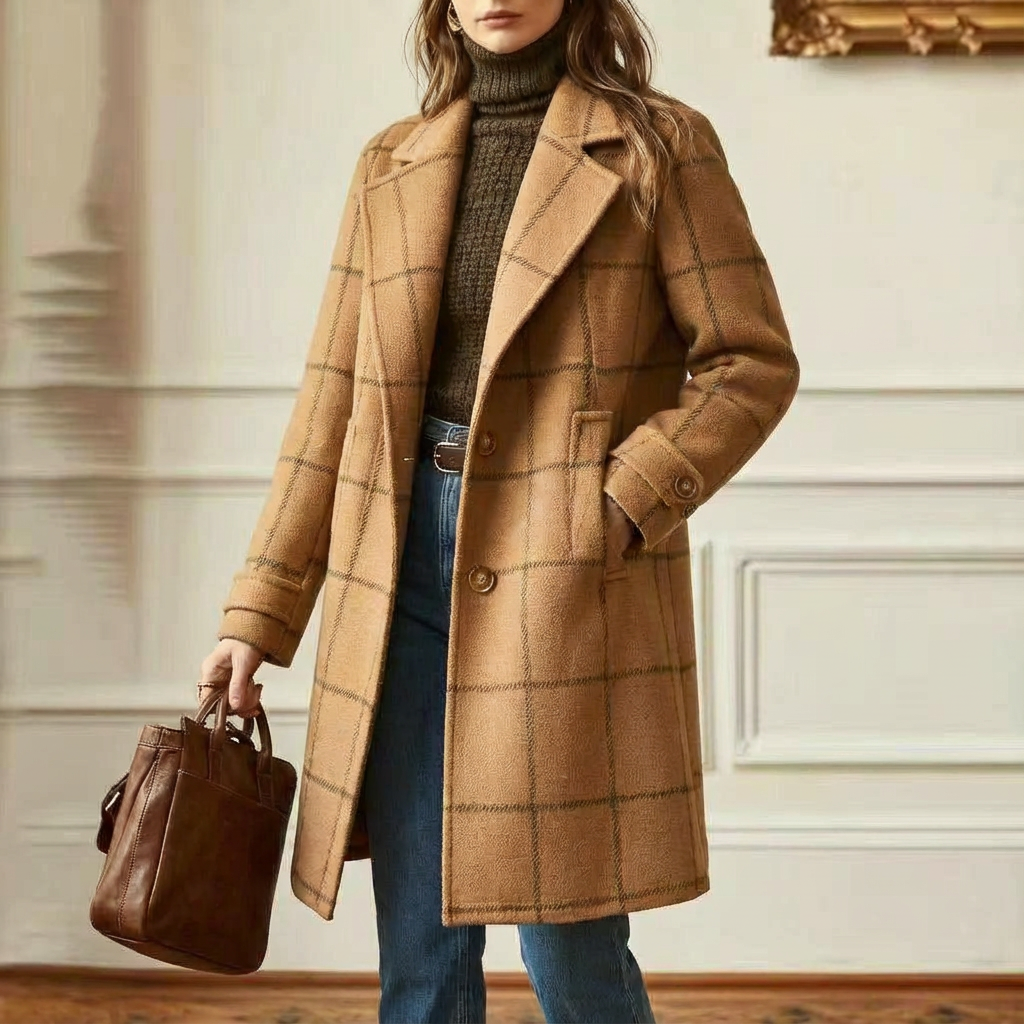 Cambridge – Elegant Wool Check Coat for Women