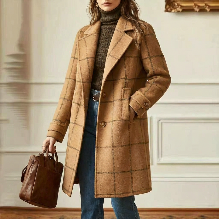 Cambridge – Elegant Wool Check Coat for Women