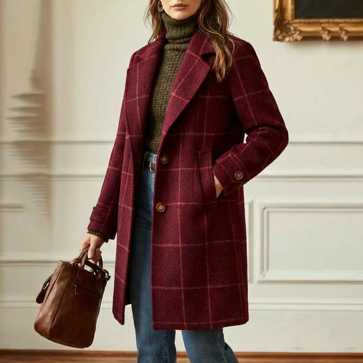 Cambridge – Elegant Wool Check Coat for Women