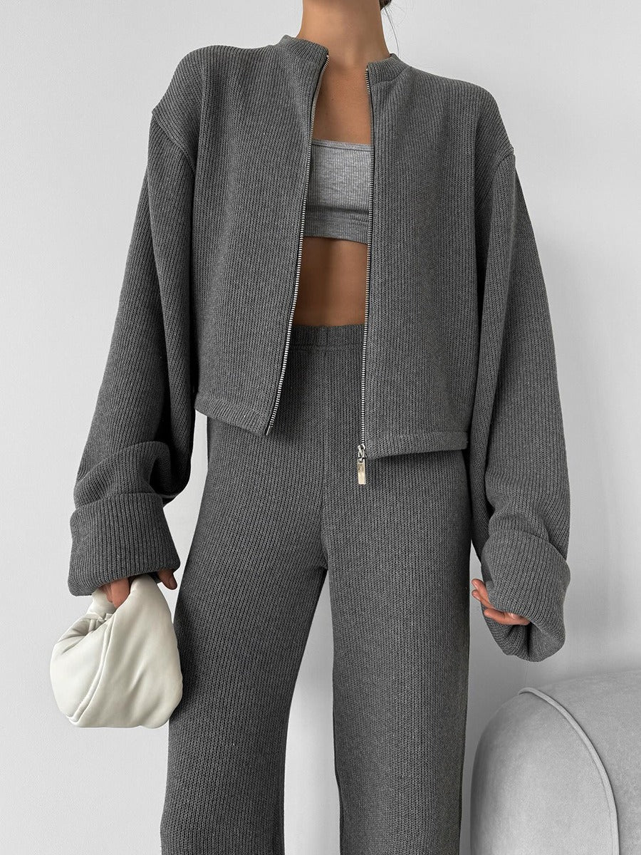 Zippered Jacket & Pants Casual Set