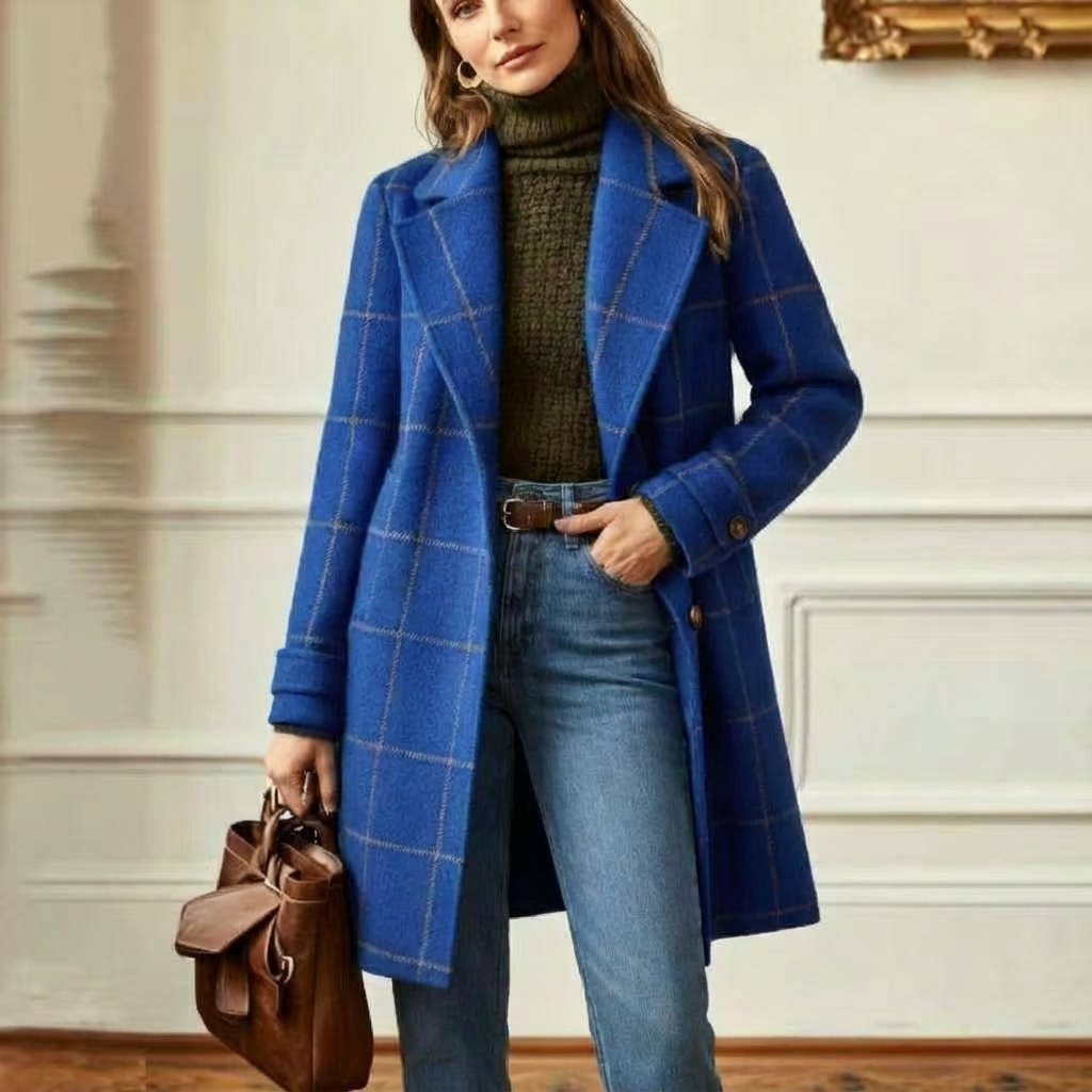 Cambridge – Elegant Wool Check Coat for Women