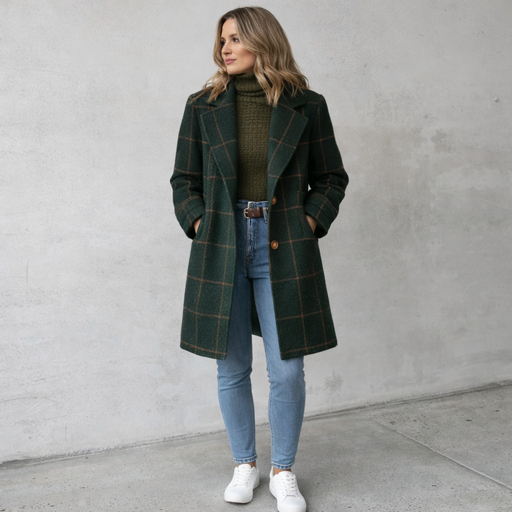 Cambridge – Elegant Wool Check Coat for Women