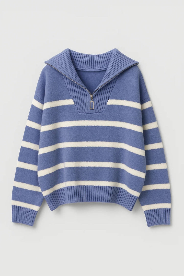 KAIRIS | ZIP-COLLAR STRIPED KNIT SWEATER