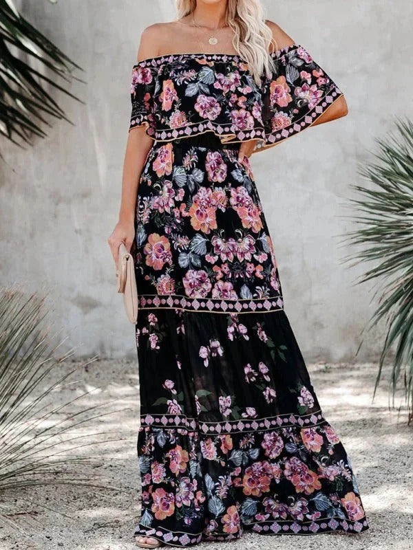 MEXI | Women's Off Shoulder Mexican Style Summer Dress | Maxi