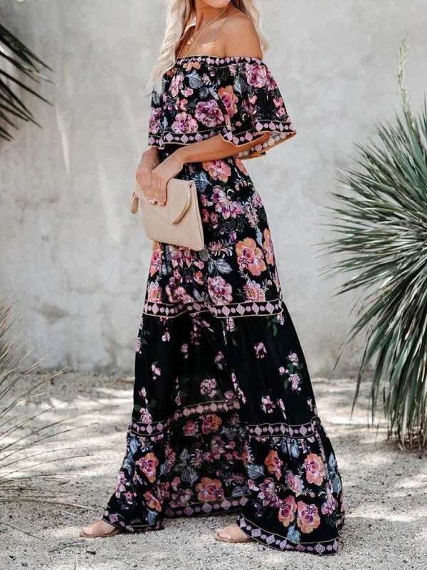 MEXI | Women's Off Shoulder Mexican Style Summer Dress | Maxi