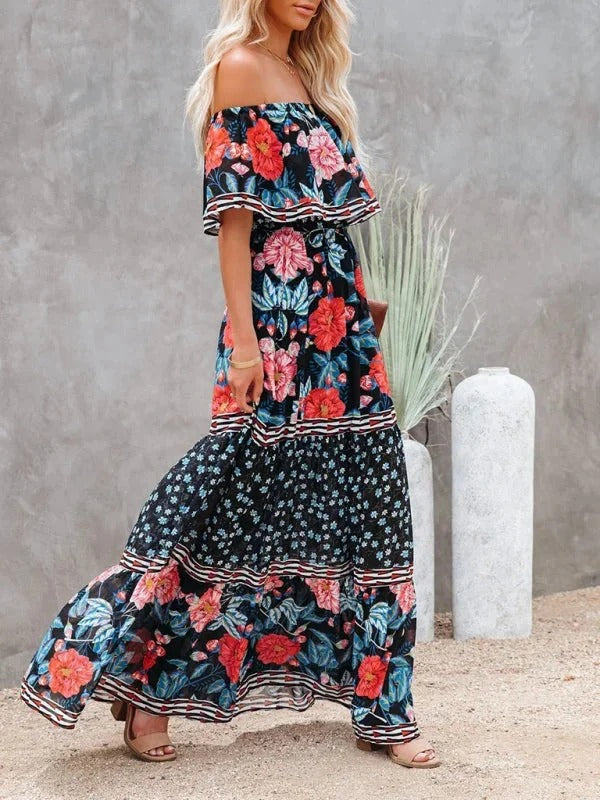 MEXI | Women's Off Shoulder Mexican Style Summer Dress | Maxi