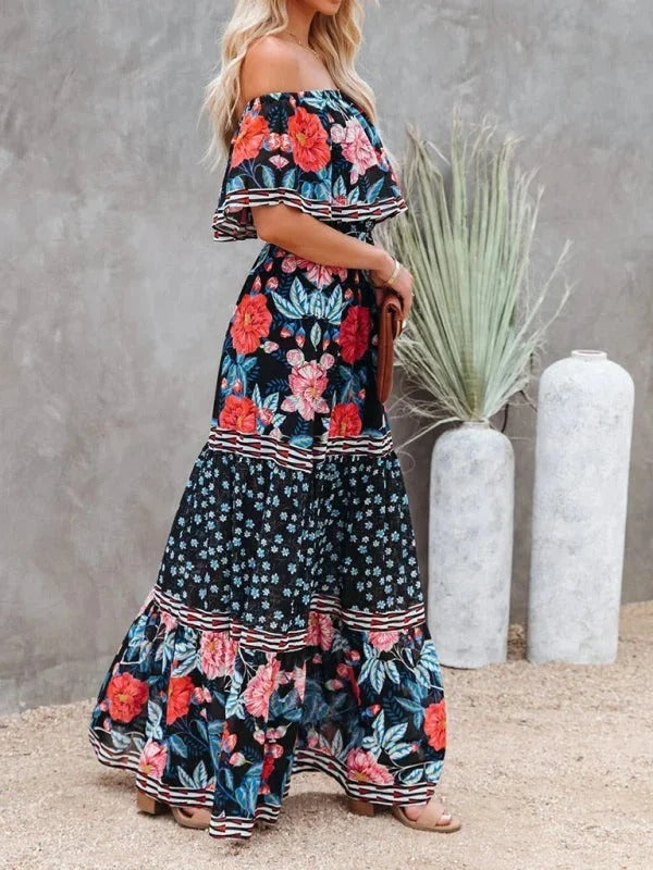 MEXI | Women's Off Shoulder Mexican Style Summer Dress | Maxi