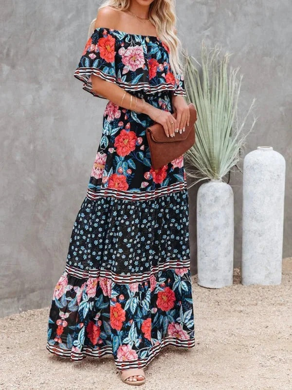 MEXI | Women's Off Shoulder Mexican Style Summer Dress | Maxi