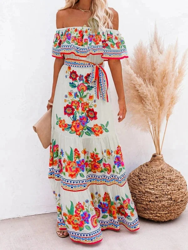 MEXI | Women's Off Shoulder Mexican Style Summer Dress | Maxi