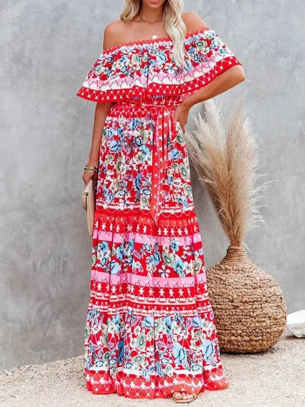 MEXI | Women's Off Shoulder Mexican Style Summer Dress | Maxi