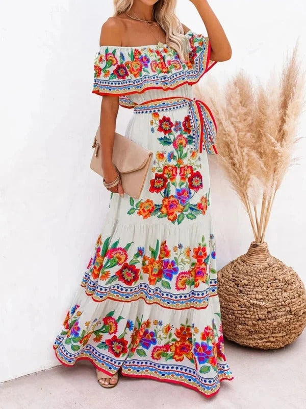 MEXI | Women's Off Shoulder Mexican Style Summer Dress | Maxi