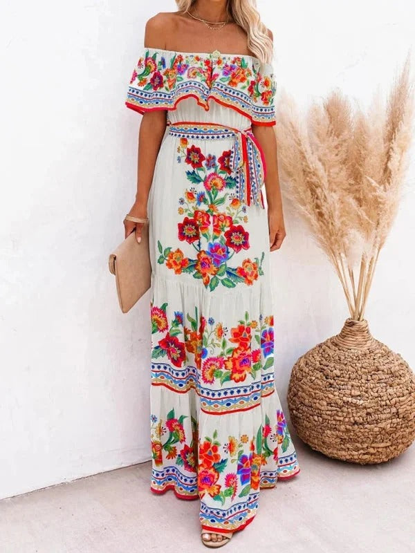 MEXI | Women's Off Shoulder Mexican Style Summer Dress | Maxi