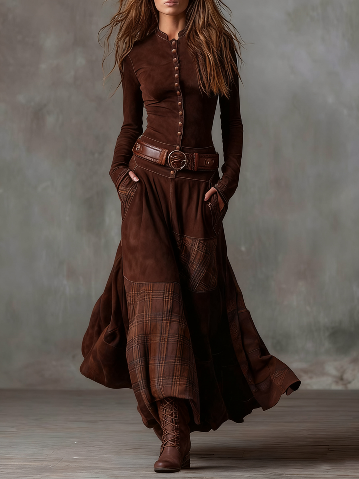 Azucena | Suede Maxi Dress with Belt