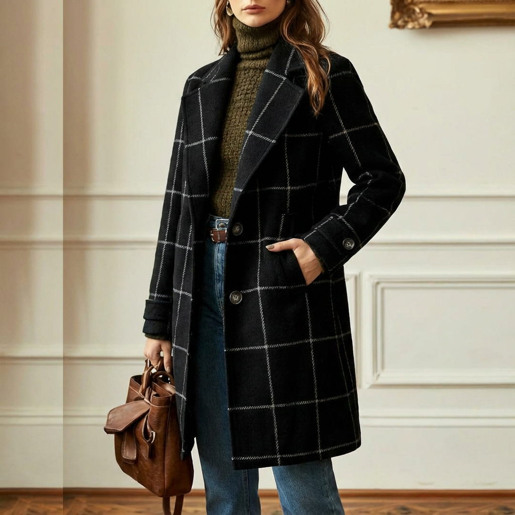 Cambridge – Elegant Wool Check Coat for Women