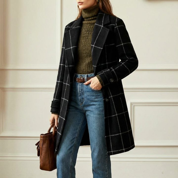 Cambridge – Elegant Wool Check Coat for Women
