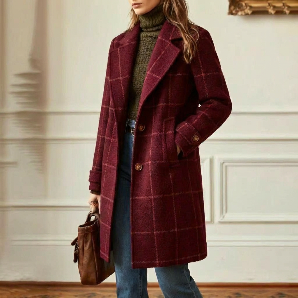 Cambridge – Elegant Wool Check Coat for Women