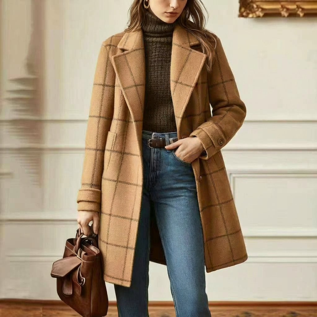 Cambridge – Elegant Wool Check Coat for Women