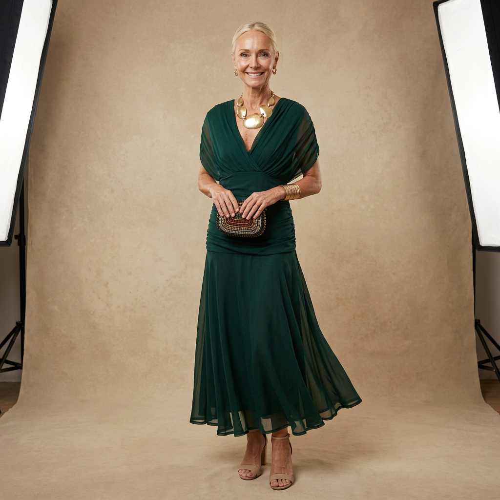 Emerald Grace | Elegant V-neck Fantasy Painted Floral Print Party Maxi Dress