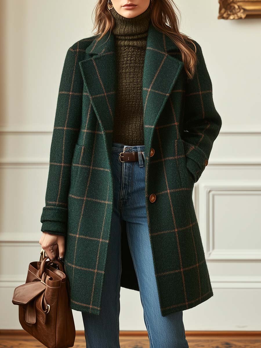 Cambridge – Elegant Wool Check Coat for Women