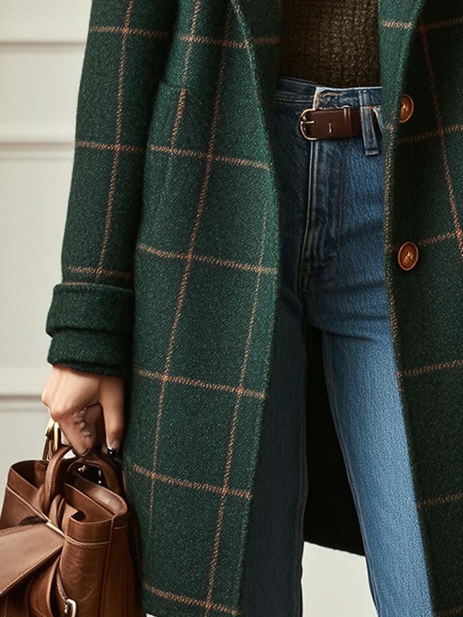Cambridge – Elegant Wool Check Coat for Women